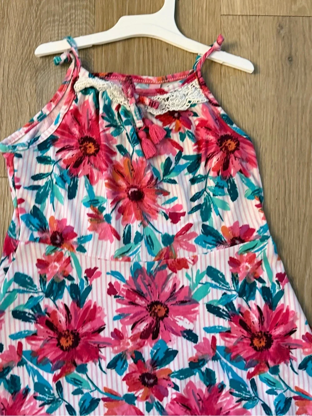 1st Kiss Girl's Size 7/8 Bright Pink Floral Polyester Blend Casual Sundress